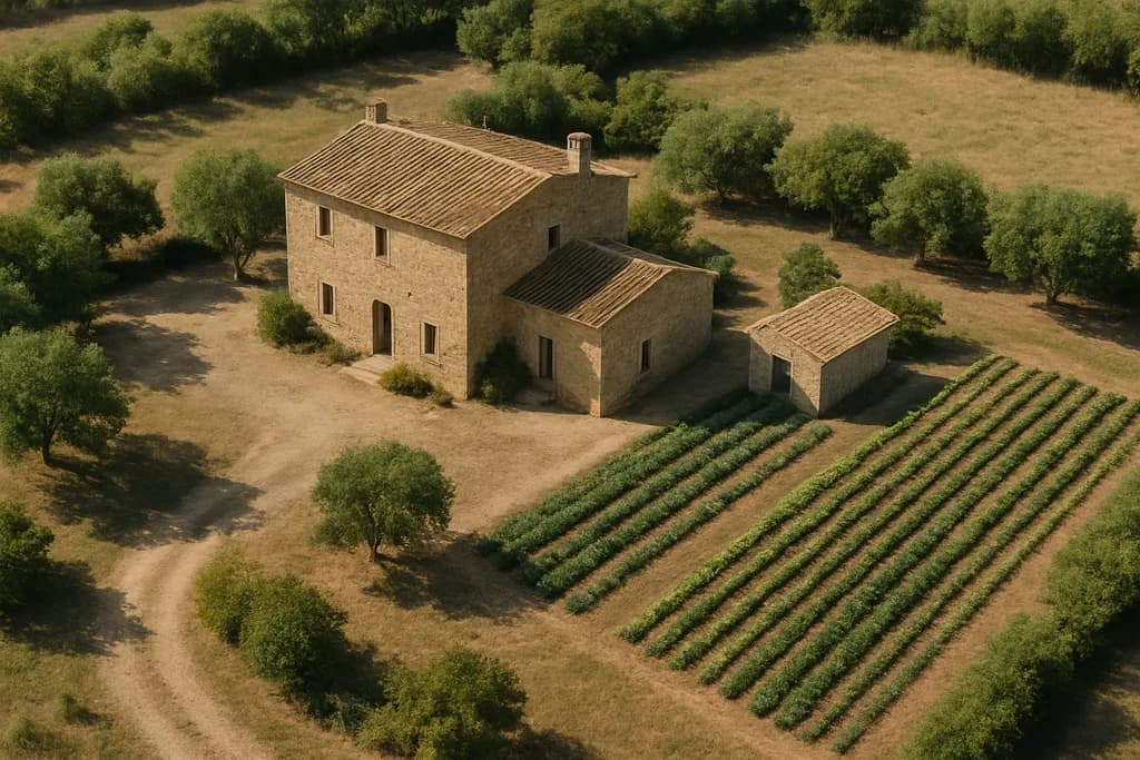 Country house with vegetable garden and fruit trees